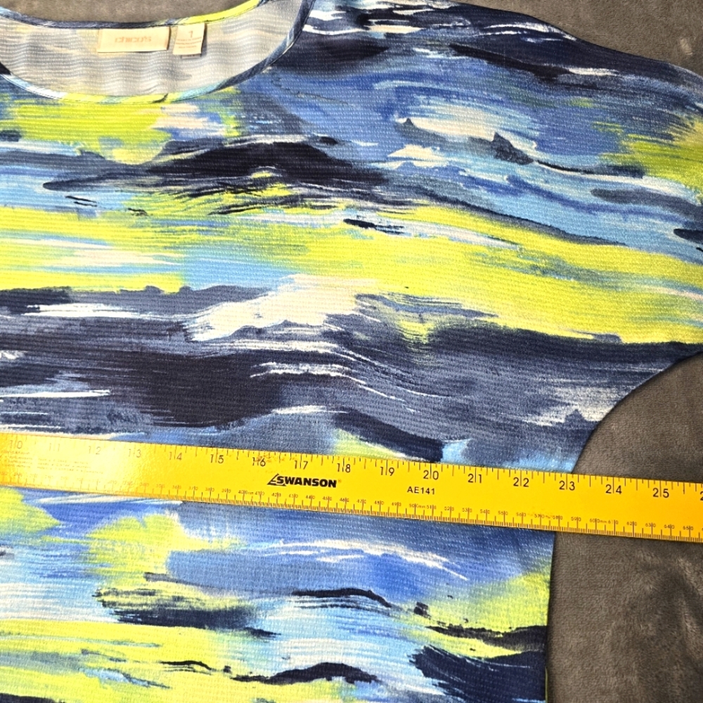2/$30 Chicos Blue & Green Womens Pullover Top Size 1 - Picture 6 of 10